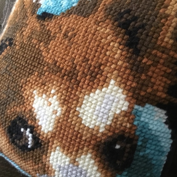 Handmade Yarn Cross Stitched Chihuahua Face Pillow - Picture 7 of 7